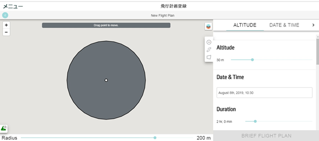 Screencapture of the flight plan webpage