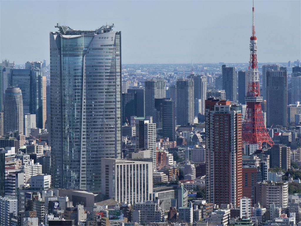 Aerial view of Tokyo skyscrapers and Tokyo Tower