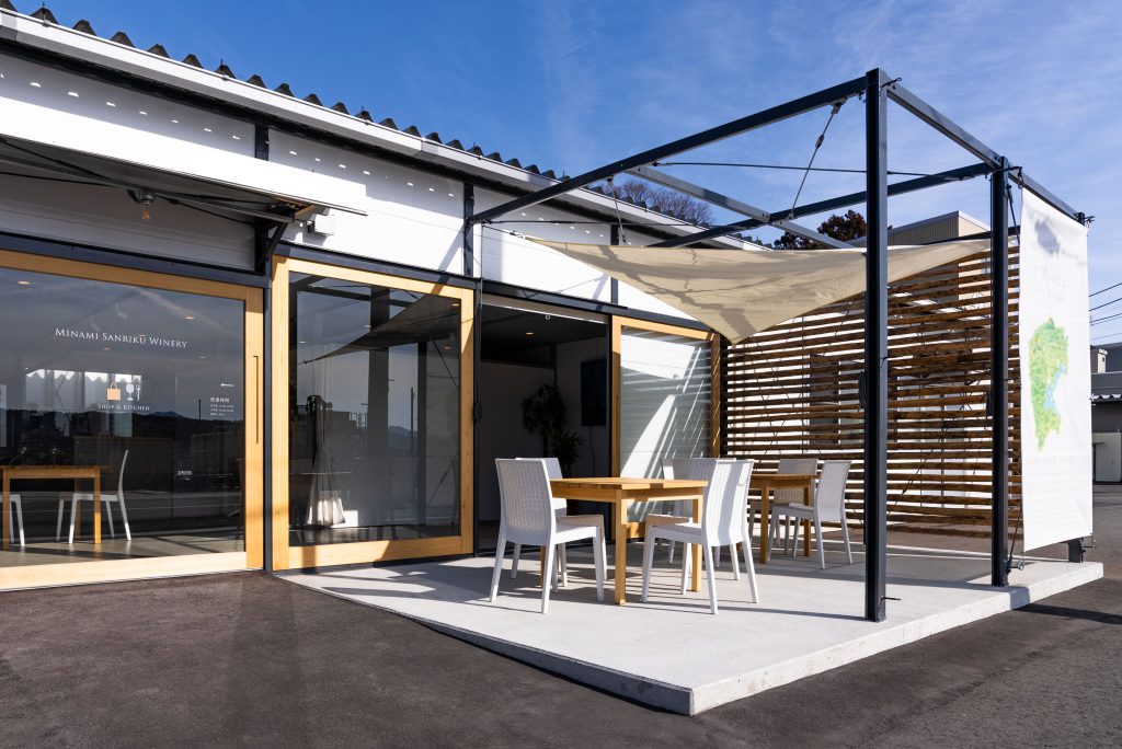 The terrace of an an open-air building.