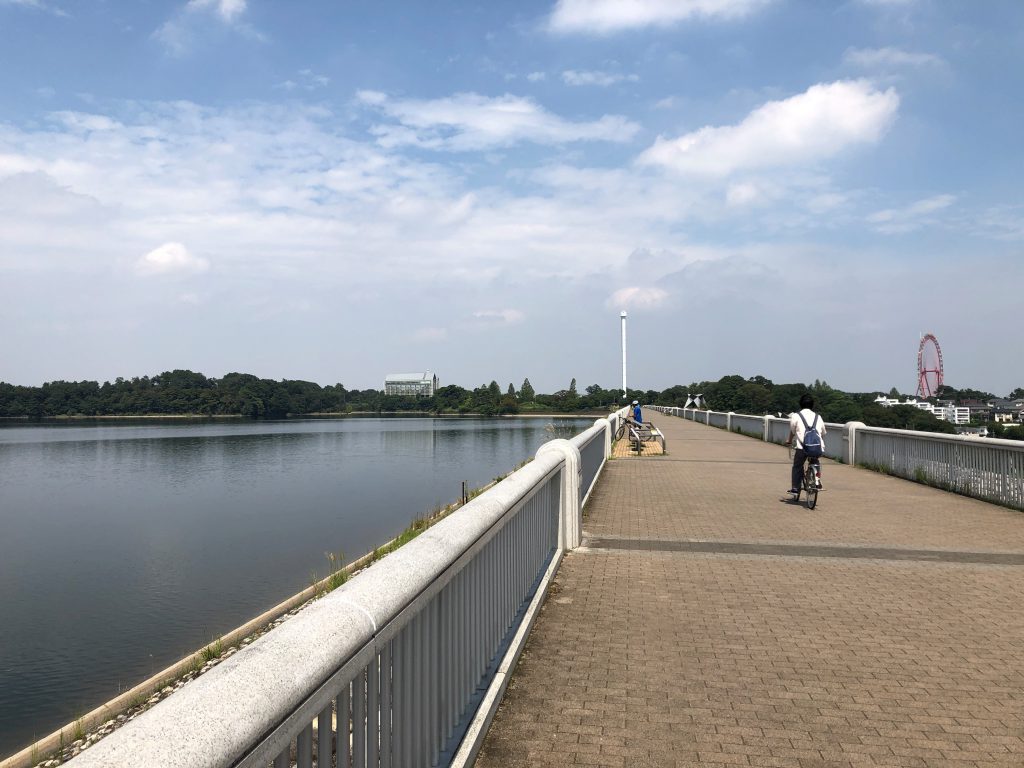 A paved cycling path on a bridge on Tamako lake.