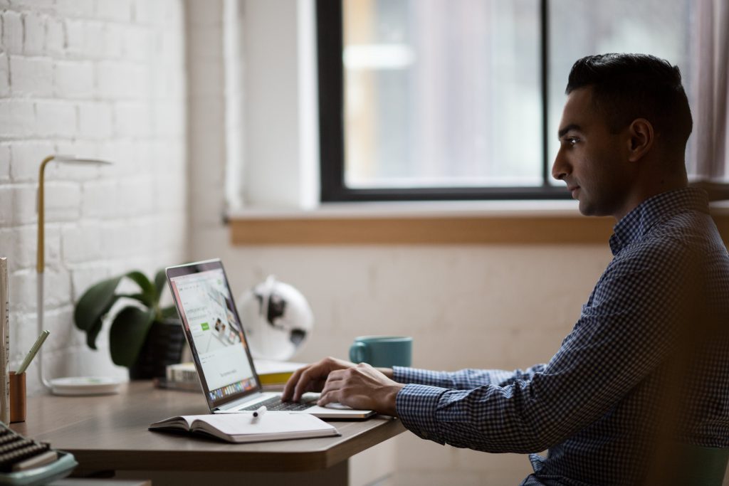 Man studying on a computer