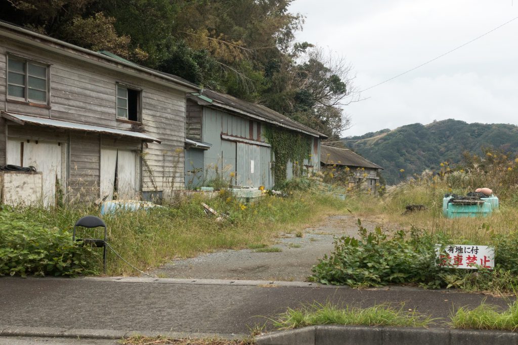 A set of empty houses surrounded by green and trees