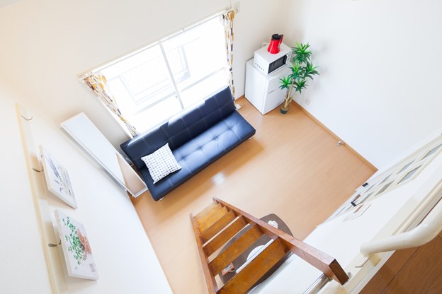 View of a Japanese apartment with a loft.