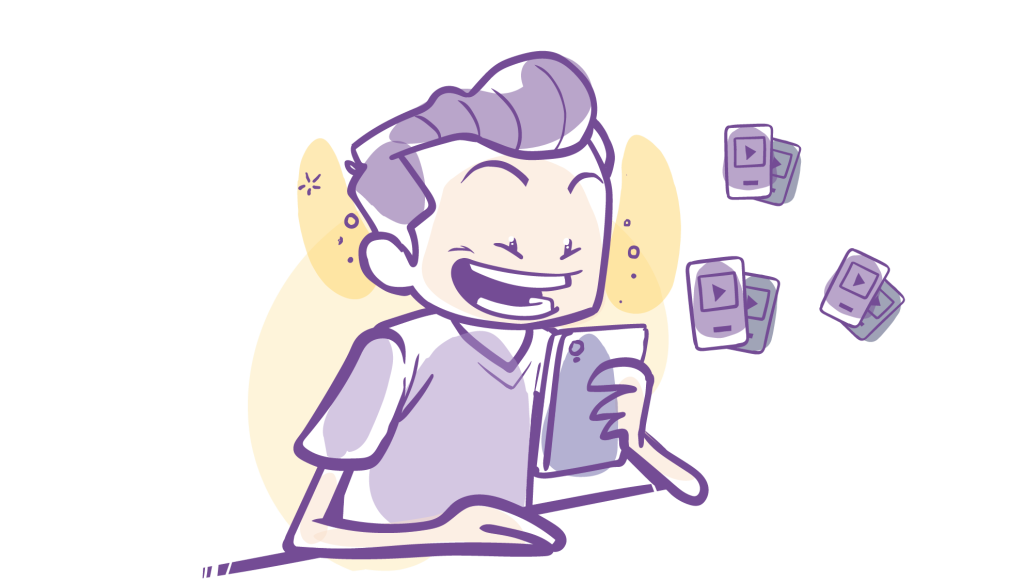 Illustration of  man studying with flashcards via Cardemy